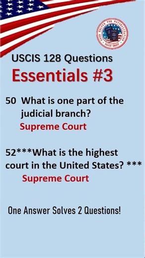 【English】USCIS Essentials#3: “Supreme Court” Answers 2 Questions USCIS, civics test, citizenship,