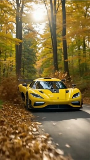 Yellow Supercar Speeding Through Autumn Forest #shorts #car
