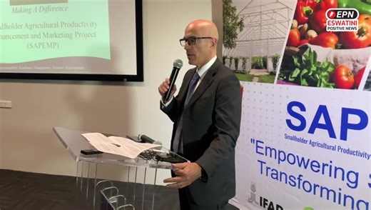 IFAD Country Director, Francesco Rispoli, outlining the funding landscape and structure of the Smallholder Agricultural Productivity Enhancement and Marketing Project (SAPEMP) programme at the official launch. | Eswatini Positive News