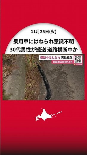 【交通事故で重体】道路横断中か？30代の男性が乗用車にはねられ“意識不明”で病院搬送…道東道でトラックの追突事故も〈北海道釧路町〉