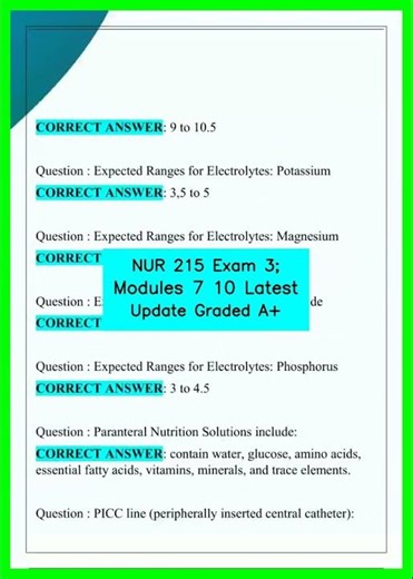 NUR 215 Exam 3; Modules 7 10 Latest Update Graded A+ video