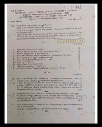 JNTUH Updates | Electronic Measurement and Instrumentation Previous Question paper R22 | Instagram