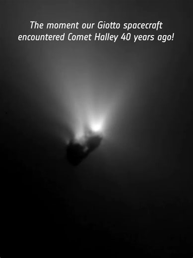 pov: you’re flying towards Halley Comet ☄️ On 14 March 1986, our Giotto spacecraft swept within 600 km of Comet Halley, obtaining the first close-up images of a comet. It revealed the first evidence of organic material in a comet and, still today, much of what we know about comets comes from the pioneering mission. Launched on 2 July 1985 by Ariane 1, Giotto was ESA's first deep-space mission, part of an ambitious international effort to solve the mysteries surrounding Comet Halley. After a crui