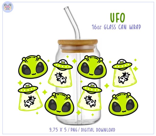 Alien UFO 16oz Libbey Glass Can Wrap Tumbler PNG (digital Download) - Etsy