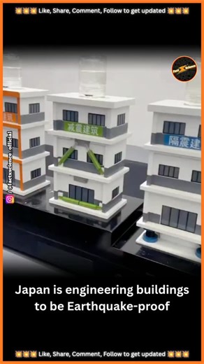 Facts | News | Science on Instagram: "Japan has become a world leader in engineering earthquake-resistant buildings. Modern structures use flexible steel frames, shock absorbers, and base-isolation systems that allow buildings to move independently from the ground during a quake. Some skyscrapers even sit on giant rubber bearings and hydraulic dampers that absorb seismic energy before it reaches the structure. Instead of resisting earthquakes, Japan's buildings move with them - protecting lives 