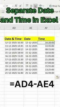 Separate Date & Time into Two Cells in Excel – Quick Method #time #date #excel #excelshortcuts
