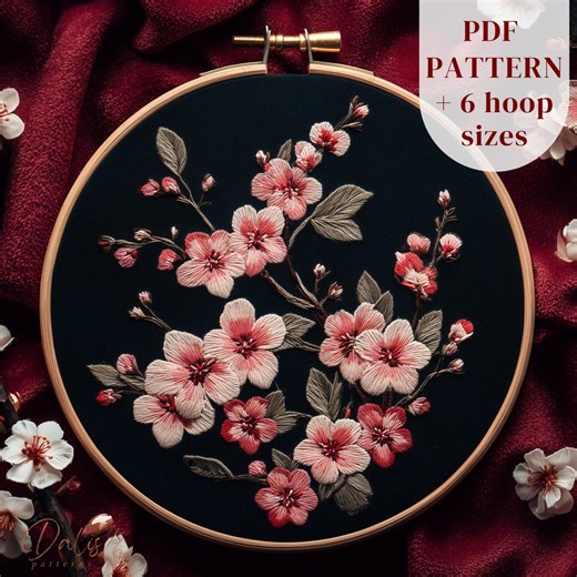 Sakura Cherry Blossom Embroidery Pattern - Japanese Floral Hoop Art PDF, Digital Download - Etsy