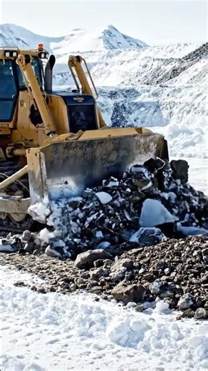 Bulldozer Pushing Frozen Soil in Snow