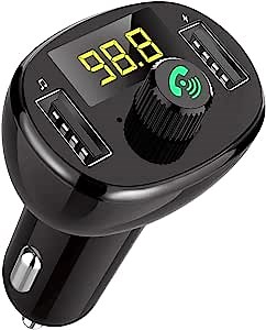 Bluetooth Car Adapter,Handsfree Call Car Charger FM Transmitter for Car Aux Car Kits Hands Free Calling Dual USB Charging Ports… (Blue)