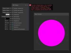 the Active Master Node is not compatible with the current render pipeline, or no render pipeline is assigned.