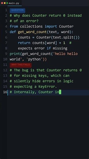 Your Python Is Too Slow: Why does Counter return 0 instead of an error?