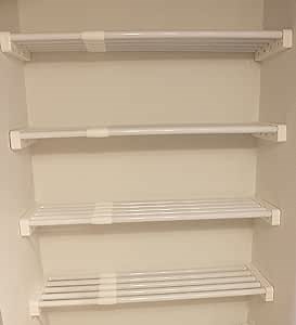 EZ Shelf - Expandable Linen Closet Shelves - 4 Pack of 28 to 48" Expandable Linen Shelves - White - Strong, Holds 100lbs/shelf - Easy to Install to 2 Side Walls- Wire Shelving Alternative