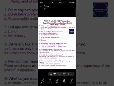 Class 12 Account/Theory notes/Very short Questions Answers/NEB/Exam notes/Account