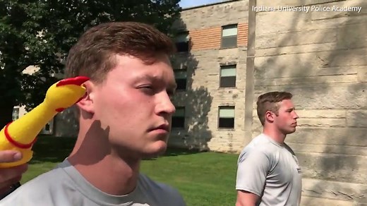 Police trained in discipline with squeaky rubber chicken