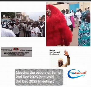 OFFICIAL ANNOUNCEMENT To all stakeholders, We are pleased to inform you that the President has started his annual meet the people's tour today, Monday 10th November 2025. HETP will also be meeting us waa Banjul on 3rd December 2025 at the Memorial Arch on Independence Dr. This will be preceded by visiting 2 sites in Banjul on 2nd December. Please refer to the schedule attached. This prestigious event is a testament to the city's progress and development under President Barrow's visit. The Presid
