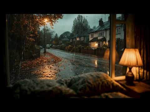 Autumn city rain ambience | gentle fall rainfall for cozy sleep reading peaceful study relaxation