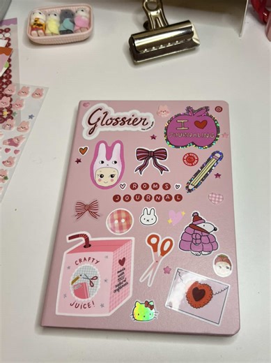 New journal time!! Using stickers that I’ve kept for years! No more sticker fear here ✏️ Fav stickers from @tillie rose studio @Glossier @Fanny - NanyCraftShop 🍎 @lydiasouthgate @ARTBOX_UK #journal #january #junkjournal #craft #2026