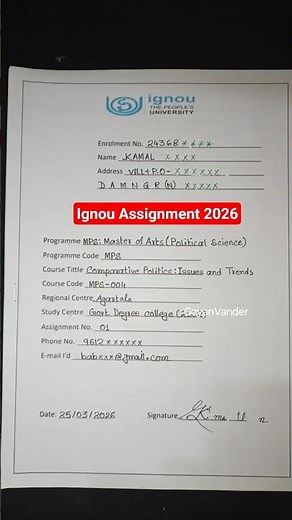 Ignou Assignment Front Page #shortsvideo #ignouassignmentfrontpage