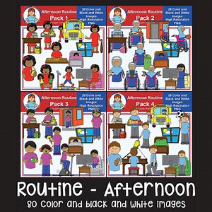 Afternoon Routine Sequence Clip Art Bundle – 80 PNG Images