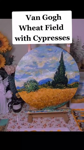 Pintura al óleo: Campo de trigo con cipreses de Van Gogh