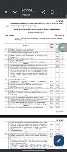 VTU BE SEM-3 CIVIL ENGINERING SURVEY MODEL QUESTION PAPER 2024