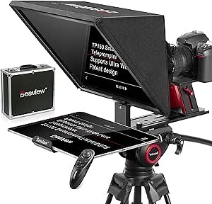 Desview TP150 Teleprompter 15 inch, All Metal Liftable Teleprompters with Remote Control and App iOS/Android for DSLR/Camcorder/Webcam Wide Angle Camera Lens Video Shooting