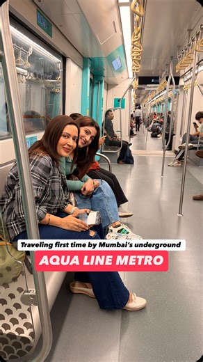 Garima Goel | Actor, Content Creator, Sony Artisan on Instagram: "First ride on Mumbai’s underground Aqua Line 🚇 I started from.Aarey JVLR station and went till last stop Cuff Parade ✨Amazing stations, smooth journey, huge time saver—just wish the network worked better 📵 Traffic skipped, Colaba in 50 mins. ⭐ 4/5 experience PS only VI network works and no food or water available on any station [ Mumbai Metro, aqua line metro, travel , Mumbai city, Metro] #MumbaiMetro #AquaLine #UndergroundMetro
