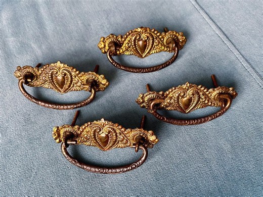 4 Set-victorian Pressed Brass, Drop Bail Drawer Pulls. C. 1880-1910 - Etsy