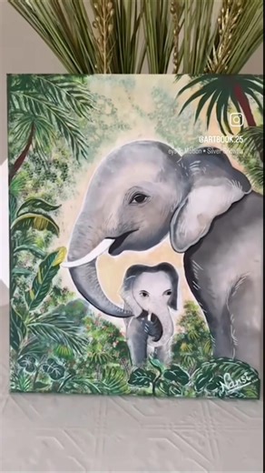 This is my latest acrylic painting. #AcrylicPainting#ElephantPainting#MotherAndBaby#WildlifeArt