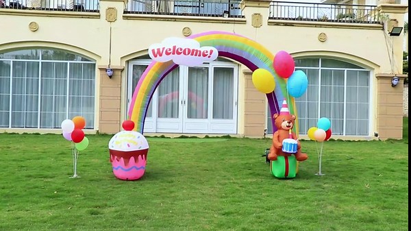 OurWarm 10FT Huge Inflatable Rainbow Arch, Happy Birthday Inflatable Arch with Birthday Cake Blow Up Bear Built-in Blower & LED Lights, Inflatable Archway for Birthday Party Yard Outdoor Decorations
