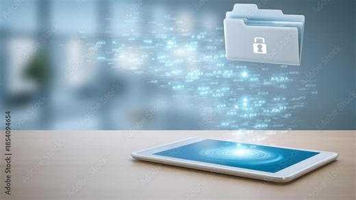 Secure digital file transfer data security folder lock, tablet to folder digital protection hologram