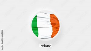 Ireland Circular Flag Loop. Animated national flag of Ireland. Realistic Ireland Flag waving. 4K