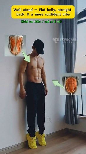16K views · 215 reactions | Wall stand — flat belly, straight back, and a more confident vibe #fblifestyle | Exercise Guide | Facebook