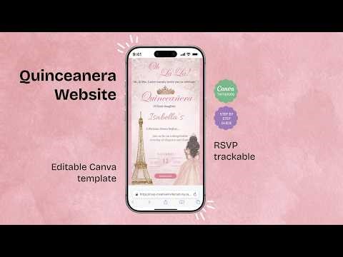 Paris Theme Quinceañera Invitation Canva, Blush Pink Sweet 15 & 16 E-Invite, Animated, Music RSVP
