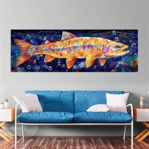 Rainbow Trout Canvas Wall Art - Colorful Panoramic Fish Print Fishing Decor - Etsy