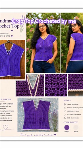 💜 Handmade Crochet V-Neck Top |Purple Elegance in Every Stitch #foryou #fypシ゚viral #monicam #crochet