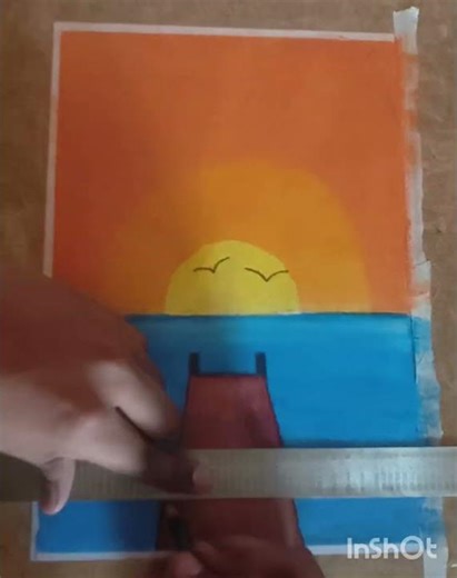 “Sukoon Wali Shaam” 🥰|| Easy Sunset Pier Scenery Drawing | OilPastel Art Tutorial🌄 || #shorts #art