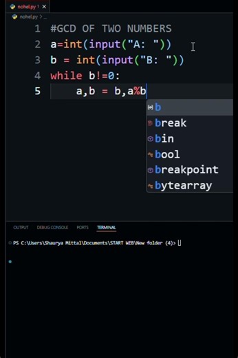 GCD OF TWO NUMBERS in 10 Seconds!! #python #coding #programming #shorts #pythonprogramming #code