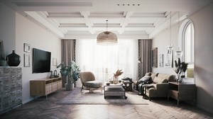 Modern interior design in scandinavian style. Cozy living room in Scandinavian design. 3d visualization