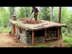 Building House with STONES and LOGS in the Forest | Start to Finish by ‪@bogdanintheforest4382‬