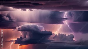 Dark storm clouds gather, illuminated by flashes of lightning, painting the sky with an electrifying spectacle of nature's power.