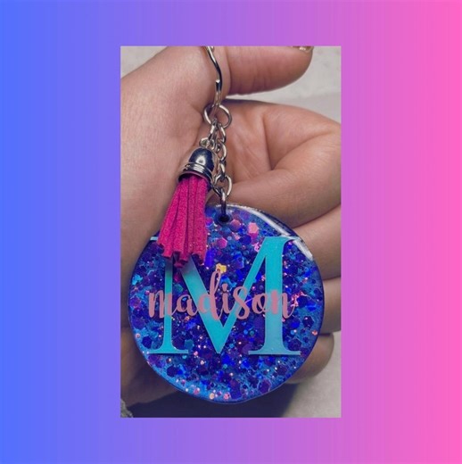 Personalized Glitter Initial Keychain, Custom Name Resin Keychain With Tassel, Monogram Gift for Her - Etsy