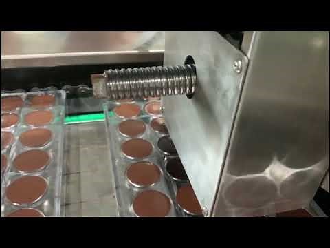 Automatic chocolate moulding line for making filled chocolates and coins