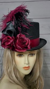 Black Top Hat, Stevie Nicks Inspired Top Hat, Ladies Top Hat, Burgundy Roses Kentucky Derby Top Hat 22.5" Inside Circumference. - Etsy