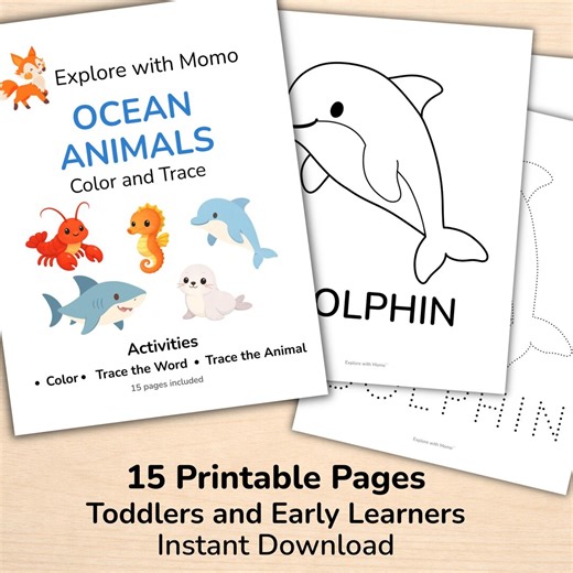 Ocean Animals Coloring and Tracing Pages for Toddlers, Printable Preschool and Homeschool Activity - Etsy
