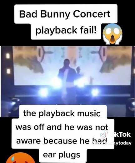 Bad bunny concert playback fail , he had ear plugs and was not aware the music was not playing #badbuunny #badbunnyacapella #badbunnyfail #fail
