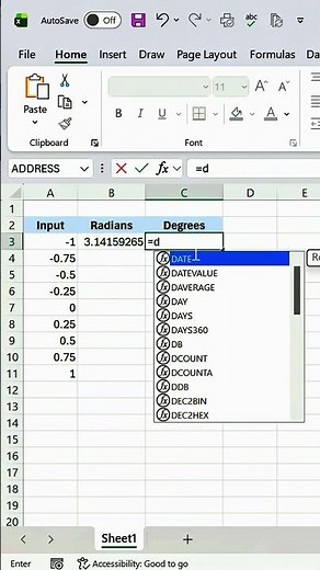Excel ACOS() + DEGREES() = Instant Angle! 😲#excel #shorts #teaching #excelformula #excelfunctions