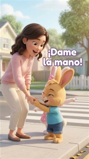 ¡Dame la mano! 🚸🐰 Aprende a Cruzar la Calle | Español para Niños #Shorts