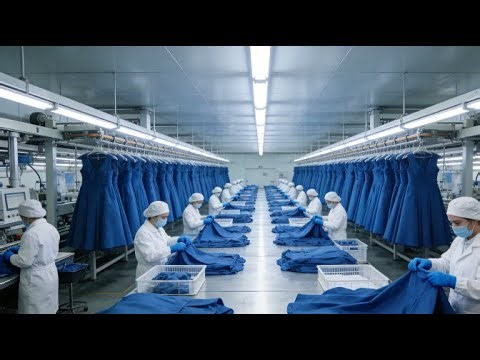 Enter our garment workshop, witness a blue dress’s journey — from fabric rolls to tailored piece.