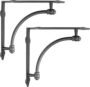 NACH Decorative Shelf Brackets, 2 Pack of 9.6 x 1.7 x 9.6 inch Antique Metal Cast Iron Shelf Brackets - Decorative Brackets for Mounting - Industrial Style Brackets